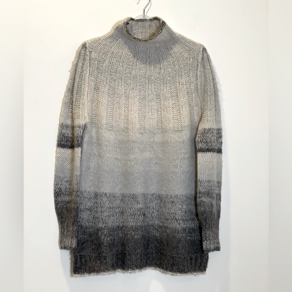 ANTHROPOLOGIE Alpaca Wool Blend Sweater High Neck Gray Ombre Tunic Size M